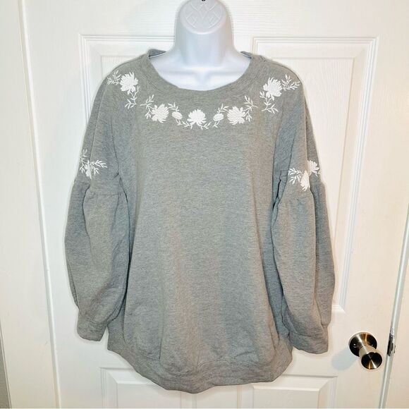 Isabel Maternity by Ingrid & Isabel Floral Embroidered Yoke Sweatshirt Grey M - Picture 4 of 9